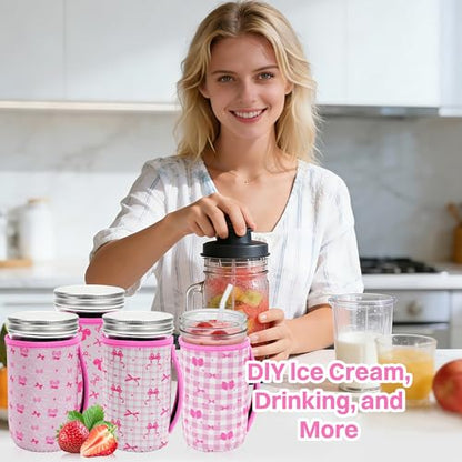 KJQJLY 4 Pcs Mason Jars Sleeves Neoprene 24oz Regular and Wide Mouth Mason Jar Sleeves Holder with Handle (Bows, 24 OZ) - color: Bows, size: 24 OZ