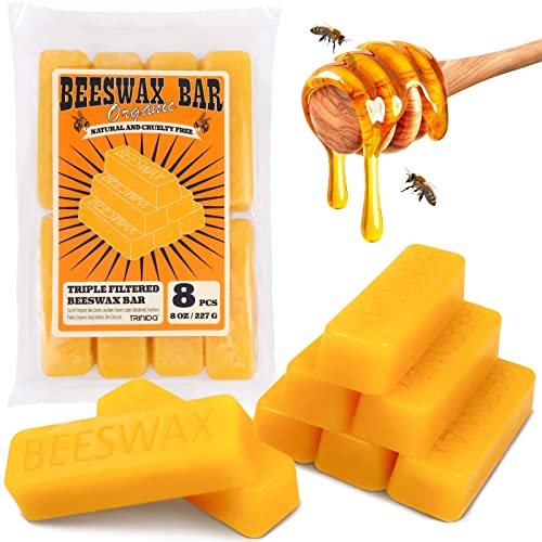 TRINIDa 8oz Yellow Beeswax Bars, Natural Organic Beeswax Block 8 PCS, Bees Wax Candle Making, Beeswax for Candle Making, Bees Wax Making for Skincare, Lip Balms, Lotions, Cosmetic Grade - color: Bar 8pcs