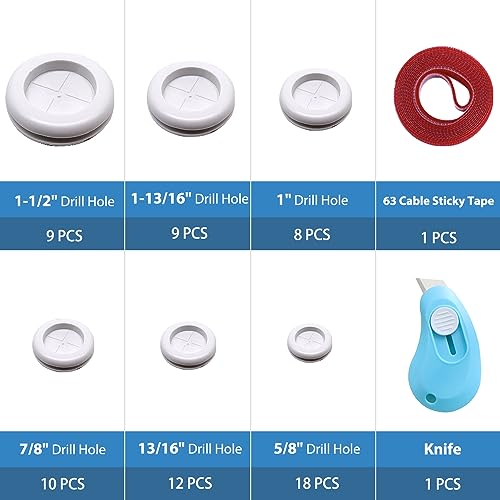66Pcs Rubber Grommet Assorted Kit, Drill Hole Firewall Hole Plugs Wire Protection, 6 Sizes 1-13/16" 1-1/2" 1" 7/8" 5/8" 3/16" - size: 6 Sizes-White