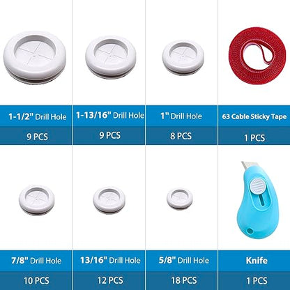 66Pcs Rubber Grommet Assorted Kit, Drill Hole Firewall Hole Plugs Wire Protection, 6 Sizes 1-13/16" 1-1/2" 1" 7/8" 5/8" 3/16" - size: 6 Sizes-White