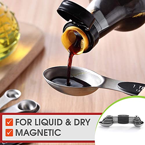 Spring Chef Stainless Steel Magnetic Measuring Spoons Set of 8 with Leveler, Dual Sided Metal Teaspoon & Tablespoon Measuring Spoons, Nesting Kitchen Gadgets for Baking & Cooking - 2 Pack - Black - color: Black, size: 2-Pack