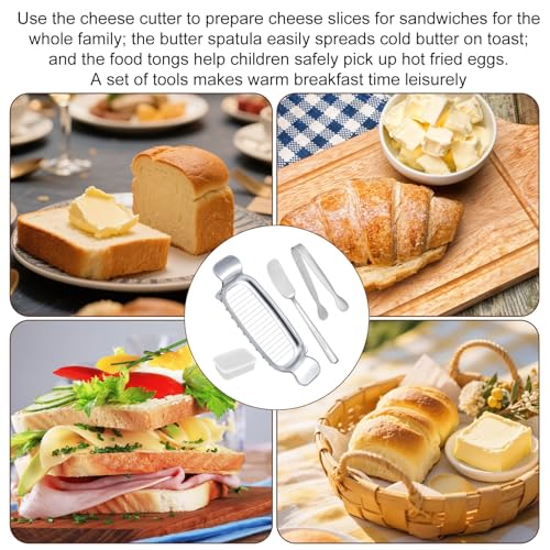 lasuroa 4pcs Butter Slicer Cutter Set with Storage Box, Stainless Steel Knife Spreader, Wire Cheese Slicer and Serving Tongs Kitchen Food Tool for Block Cheese and Butter - style: Butter Slicer+Spreader+Tongs+Storage Box