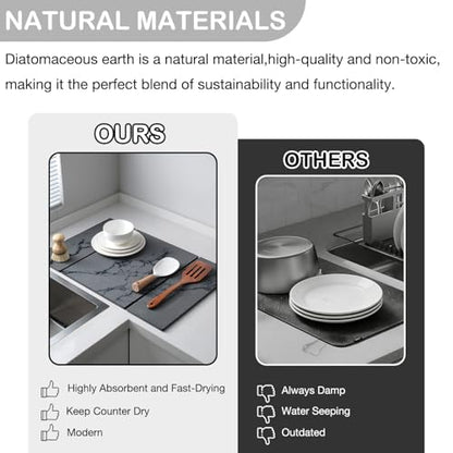 Large Stone Dish Drying Mat for Kitchen Counter,Collapsable Stone Dish Drying Mat with Diatomaceous Earth for Quick Drying-Ultra Absorbent-Eco-Friendly,Foldable -23.6"×15.7" Dark Gray Marble Pattern - color: L22-Dark Grey
