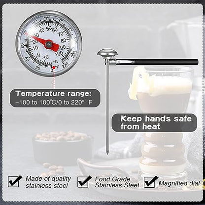 Xuhal 6 Pcs Stainless Steel Kitchen Thermometer with 5 Inch Long Stem 1 Inch Dial Thermometer Milk Frothing Food for Oven Probe Meat Grill BBQ Cooking Chocolate Water(Black) - color: Black