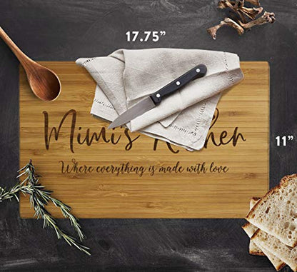 Andaz Press Large Bamboo Wood Cutting Board Gift, 17.75 x 11-inch, Mimi's Kitchen Where Everything is Made With Love, 1-Pack, Engraved Serving Chopping Board Christmas Birthday Chef Kitchen Ideas - color: Mimi