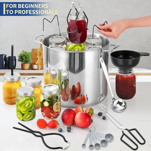 Canning Supplies Starter Kit,Canning Kit for Beginners of 9 with Jar Lifter,Wide Mouth Funnel,Wrench,Tongs,Lid Lifter,Bubble Popper,Canning Labels,ladle,Measuring spoon-Black - color: X9-Black