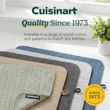 Cuisinart Dish Drying Mat for Kitchen Counter - 2-Pack XL 18x24 Ultra Absorbent Microfiber Dish Mat - Fast Drying, Machine Washable, Foldable Countertop Pad - Safe for Granite & Quartz - color: Geostripe Medium Blue