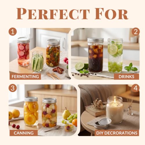 CycleMore Mason Jars Bundle, 12 Pack J Canning Jars With Bands and Lids, Ideal for Jam, Honey, Wedding/Shower Favors, DIY & Oats - 32 OZ x 4, 24 OZ x 4, 16 OZ x 4 (16oz - 24oz - 32oz) - size: Mixed Size Bundle