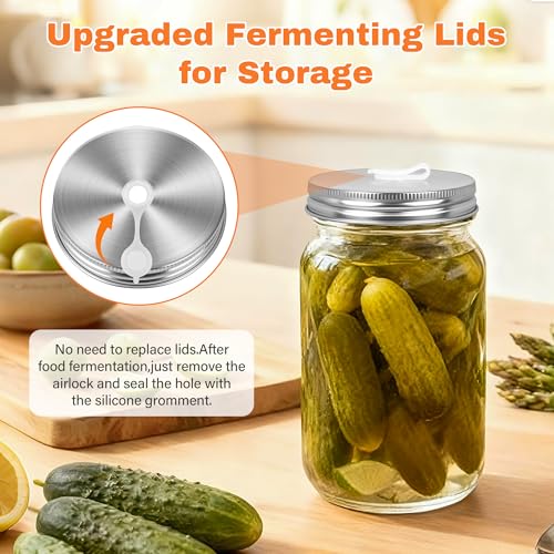 32 oz Mason Jar Fermentation Kit 4 Pack(Jar Included),Sauerkraut/Pickling Kit with 4 Pack Fermenting Jars, Glass Fermentation Weights,Fermentation Lids,Airlocks,Silicone Gaskets and Silicone Grommets - color: transparency