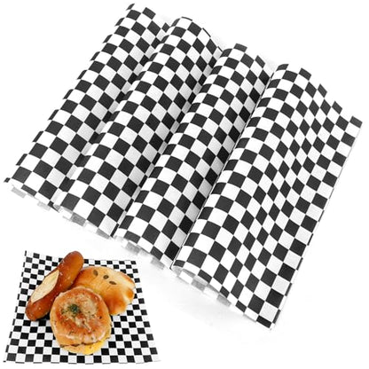 200 Pcs Wax Paper Sheets for Food Deli Wrap Paper Sheets 8.5x8.5"Food Basket Liners Black Checkered Square Sandwich Wraps for Burgers Bread Restaurant Barbecue Picnic - color: Black