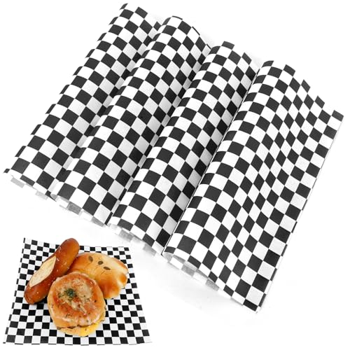 200 Pcs Wax Paper Sheets for Food Deli Wrap Paper Sheets 8.5x8.5"Food Basket Liners Black Checkered Square Sandwich Wraps for Burgers Bread Restaurant Barbecue Picnic - color: Black