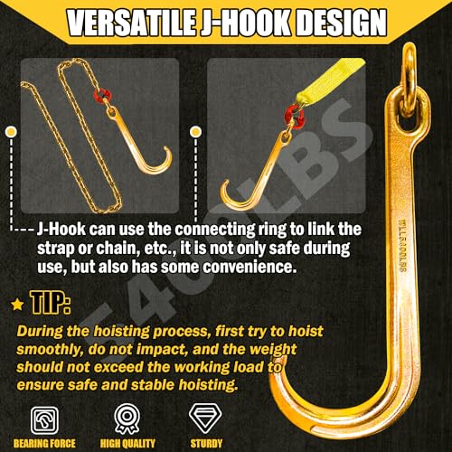 YATOINTO Pair of 15" J Hooks for Towing - G70 Steel with Chain Links, 5400 lb Capacity - Heavy Duty Tow Hook Fits Tractors, Trailers, Trucks