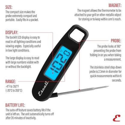 Escali Compact Portable Meat Candy Folding Digital Thermometer, Backlit Display Easy to Storage with Magnet, Black - color: Black