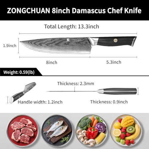 Chef Knife,8inch Damascus knife,67-Layer High Carbon Stainless Steel Kitchen Knife,Professiona Sharp Cutting Knives with Ergonomic G10 Black Handle,Gift Box for Home and Kitchen Birthday Gift - style: 13C pro Chef Knife(Black)