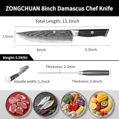 Chef Knife,8inch Damascus knife,67-Layer High Carbon Stainless Steel Kitchen Knife,Professiona Sharp Cutting Knives with Ergonomic G10 Black Handle,Gift Box for Home and Kitchen Birthday Gift - style: 13C pro Chef Knife(Black)
