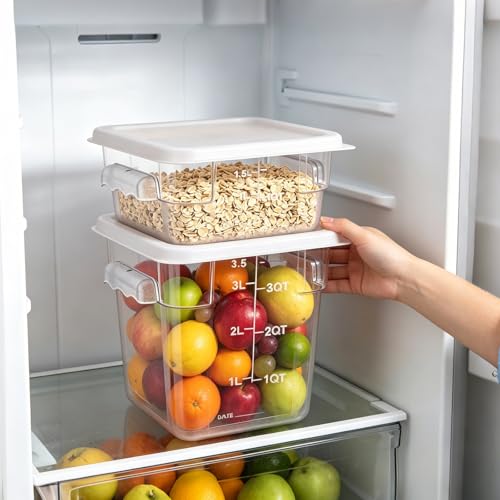 4-Piece Dough Fermentation Buckets with Lids, Baking Storage Container, Clear Plastic Stackable Container with Dual-handle for Kitchen Restaurant & Pantry Organization - color: Square