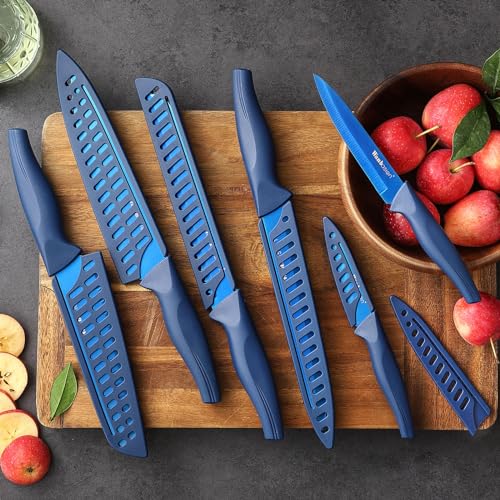 Wanbasion Blue Professional Kitchen Knife Chef Set, Stainless Steel, Dishwasher Safe with Sheathes - color: Blue