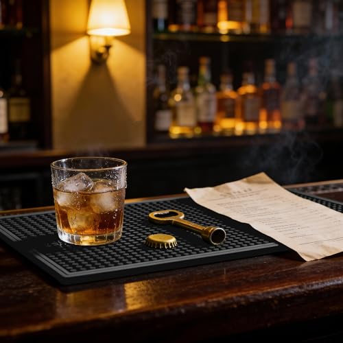 ZJWZLG Bar Mat 18"X12"(2 Pcs) Non-Slip Rubber Bar Mat, Spill Proof & Design,Easy to Clean Textured Surface forHome Bar,Coffee Station, Bartending - Protects Countertops & Glassware(Black). - color: Black-2pcs, size: 18" x 12"