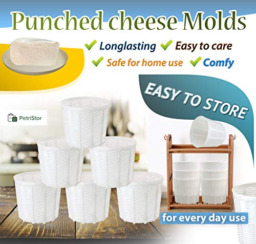 PetriStor 6 Pcs Soft Cheese Mold for Cheese Making 1.85QT - Cheese Making Mold - Cream Cheese Form Mold - Homemade Cheese Making Supplies - Molde para Queso Fresco Casero - Feta Cheese Making Basket