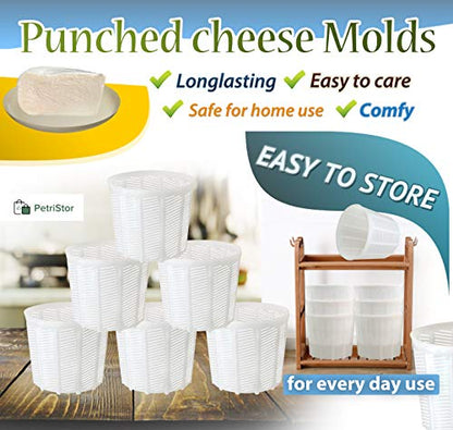 PetriStor 6 Pcs Soft Cheese Mold for Cheese Making 1.85QT - Cheese Making Mold - Cream Cheese Form Mold - Homemade Cheese Making Supplies - Molde para Queso Fresco Casero - Feta Cheese Making Basket