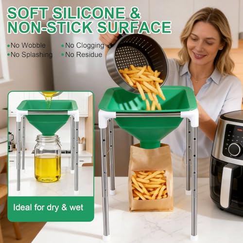 Extra Large Silicone Collapsible Funnel Compatible with Harvest Right Freeze Dryer, Wide Mouth Funnel with Stand Fits All Size Dryer Trays for Mason Jar & Mylar Bags Freeze Dryer Accessories