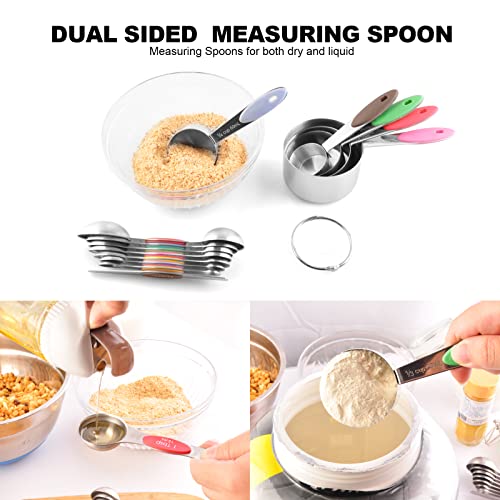 EDELIN Measuring Cups and Magnetic Measuring Spoons Set, Stainless Steel 5 Cups and 7 Spoons (Multi-colour) - color: Multi-colour