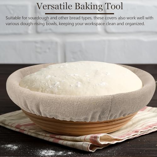 10 PC Bread Proofing Cloth Covers – 5 Oval 10" & 5 Round 9" Reusable Banneton Liners – Sourdough Basket Fabric Covers for Dough Fermentation – Natural Unbleached Cotton – Fits Most Proofing Baskets