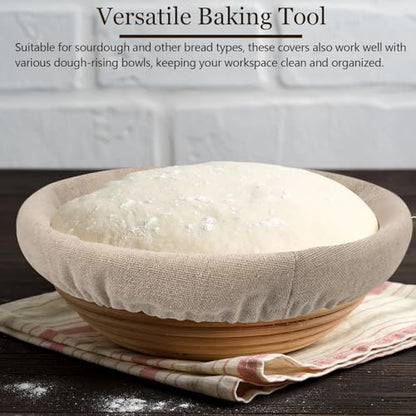 10 PC Bread Proofing Cloth Covers – 5 Oval 10" & 5 Round 9" Reusable Banneton Liners – Sourdough Basket Fabric Covers for Dough Fermentation – Natural Unbleached Cotton – Fits Most Proofing Baskets