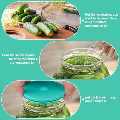 Wide Mouth Mason Jar Fermentation Lids – Silicone Fermenting Caps with Waterless Airlock, Self-Burping Fermenter Tops for Pickles, Kimchi, and Probiotic Foods, 3 Pack Mint (Jars Not Included) - color: Mint
