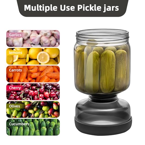 WhiteRhino Pickle Jar with Strainer Flip,34oz Pickle Container with Double Leak Proof ,Glass Pickle Juice Separator Jar Flip Pickle and Olive Hourglass Jar Pickle Flip Jar for Capers,Jalapeno,Gherkins - color: 34oz Smoky Grey Pickle jar