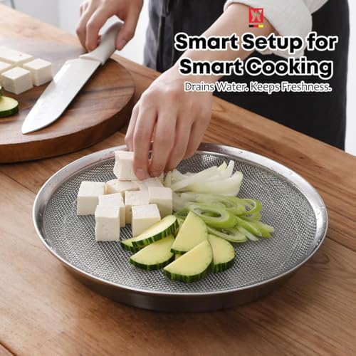 WAGENSTEIGER Stainless Steel Mesh Tray Set with Drip Pan, Air Fryer Basket and Tray, Kitchen Colander, Vegetable and Fruit Strainer, Food Filter, BBQ Prep Tool, Fruit Serving Dishes (11.42 inch) - size: 11.42 inch