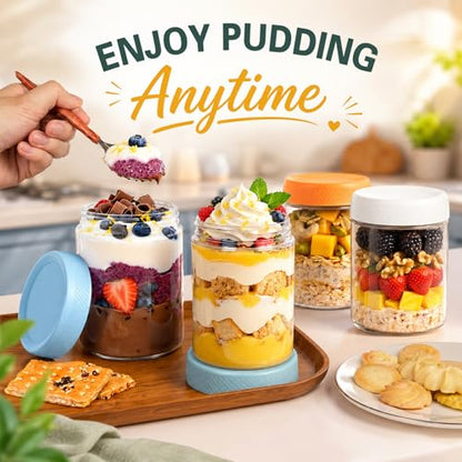 6 Pack Overnight Oats Containers with Lids, Mason Jars 16 oz with Lids, Reusable Glass Jars, Parfait Cups with Lid for Yogurt, Chia, Pudding, Snack, Food, Spice, Breakfast, Salad, Sugar - color: Fresh Morning