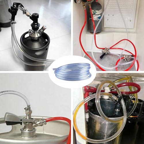 20FT Beer Line Tubing Draft Beer Keg Faucet Tubing 3/16" ID 7/16" OD Clear Vinyl PVC Line with 4PCS Hose Clamps Good Grade Hose for Ball Lock, Keg Regulator, Wine Making by GWENBHMTOOL - color: Clear