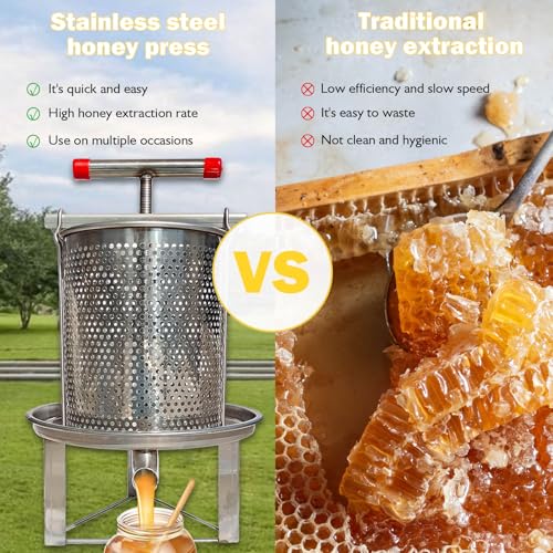 Honey Extractor Manual, Household Manual Mesh Honey Press Extractor Machine, Honey Extractor Beekeeping Manual Tool, Stainless Steel Beekeeping Extraction for Wine Honey and Juice Making