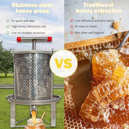 Honey Extractor Manual, Household Manual Mesh Honey Press Extractor Machine, Honey Extractor Beekeeping Manual Tool, Stainless Steel Beekeeping Extraction for Wine Honey and Juice Making