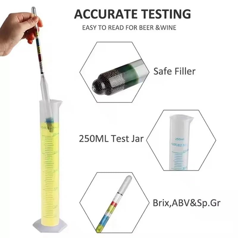 Triple Scale Hydrometer Tester Kit with 250ml Measuring Bottle for Home Brewing