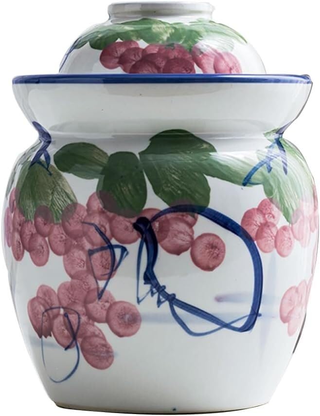 Traditional Chinese Porcelain Pickling Jar-Ceramic Pickle Jar With Lids, Sauerkraut Crock B-7L(A,7L) - color: A, size: 7L