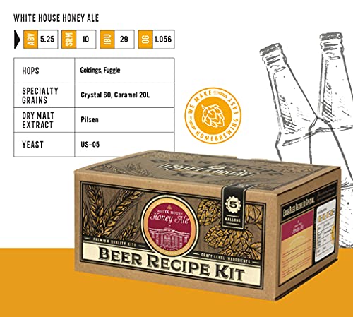 Craft a Brew - Beer Recipe Kit - White House Honey Ale - Home Brewing Ingredient Refill - Beer Making Supplies - Includes Hops, Yeast, Malts, Extracts - 5 Gallons - color: White House Honey Ale