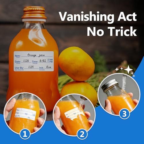 2"x1" Instantly Dissolvable Food Labels Roll 200 Pcs, Fast Dissolve in 30 Sec, Zero Residue, Risepekt Removable Freezer Labels for Food Storage Containers, Perfect for Jar Bottles Glass Metal Plastic - color: Dissolvable Food Labels