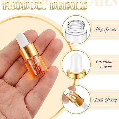 Didaey 100 Pcs 1/2/3/5/10/15 ml Mini Glass Oil Dropper Bottle Bulk, Clear Essential Small Empty Bottles Sample Containers Perfume Liquid Vials with Cap for Traveling (2 ml,Champagne Gold) - color: Champagne Gold, size: 2 ml