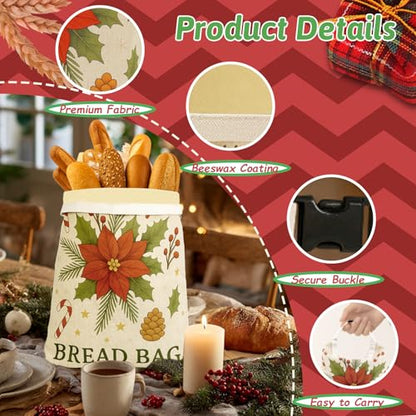 5PCS Christmas Beeswax Bread Bags Set – 2 Reusable Bread Bags + 3 Wax Paper Sheets,Eco-Friendly Beeswax Wraps for Food,Homemade Sourdough,Cheese,Snacks & Fruit,Holiday Gift for Bakers Kitchen Lovers - color: Bread Bags-Christmas