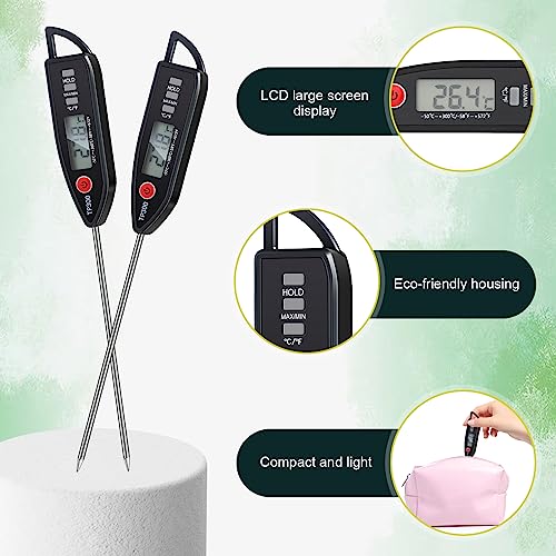 Copkim 6 Set Waterproof Food Thermometer for Water, Liquid, Candle and Cooking Digital Meat Thermometer with Long Probe Instant Read for Kitchen BBQ Grill Candy (Black) - color: Black