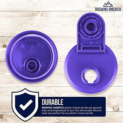 Mason Jar Lids Wide Mouth Plastic 4 pack-USA Made-Flip Cap Screw Top Pour Spout Drink Hole - Leak-proof for Kerr and Ball Canning Jars-Airtight for Drinks to Go and Controlled Pouring-Violet Purple - color: Purple