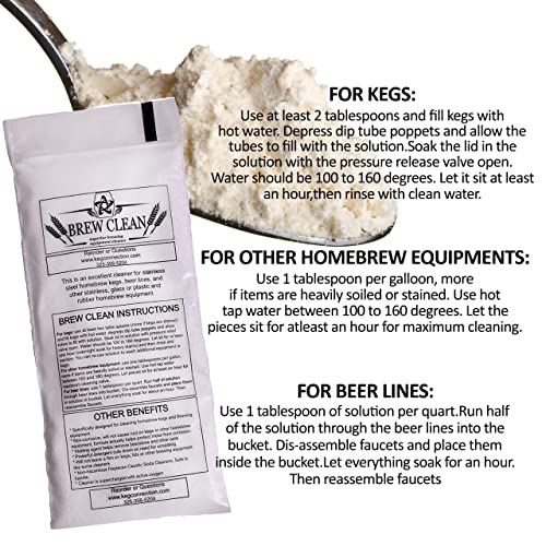 Kegconnection Brew Clean 1 lb - Kegerator Beer Line Cleaning Powder | 30+ uses. Easy and safe to use. Homebrew kegs and brewing equipment accessories cleaner.