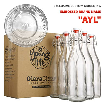 AYL Flip Top Glass Bottle [1 Liter / 33 fl. oz.] [Pack of 4] – Swing Brewing Bottle with Stopper for Beverages, Oil, Vinegar, Kombucha, Water, Soda, Kefir – Airtight Lid & Leak Proof Cap – Clear - size: 33