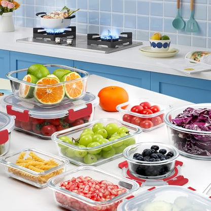 VERONES 30 Pieces Glass Meal Prep Containers Set, Stackable Glass Food Storage Containers with Lids-Airtight Lunch Containers，for Microwave, Oven, Freezer & Dishwasher,Red - color: Red-30