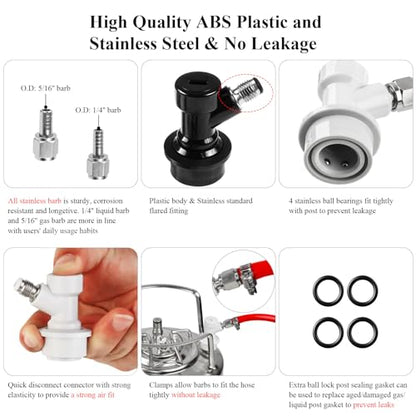 2 Pairs Corny Keg Ball Lock Quick Disconnect Set, Home Brewing Cornelius Keg Parts Ball Lock Keg Fittings with Stainless 5/16'' Gas 1/4'' Beer Barb Swivel Nuts Hose Clamp for Keg Post Coupler - size: 2 Pairs