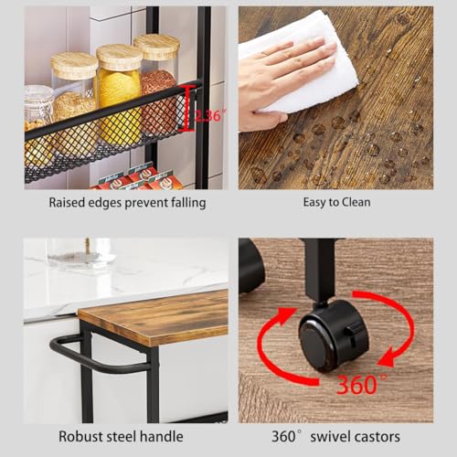 AZERPIAN Slim Rolling Cart 4 Tier Narrow Storage Cart on Wheels with MDF Board Top and Metal Handle for Small Space Kitchen Living Room Bathroom Laundry Room (16.38 x 9.06 x 30.31inch) - size: 16.38 x 9.06 x 30.31 inch