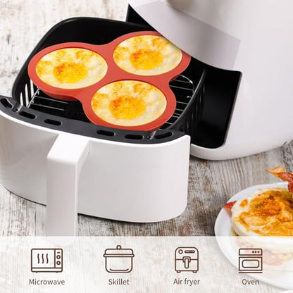 JOERSH 2-PK Air Fryer Egg Mold, 4 Inches Round Egg Bites Silicone Molds, Air Fryer Baking Pan Non-Stick for Breakfast Sandwiches, Hamburger Buns, Pancake, Jumbo Muffin Tops - color: Regular, 3 Cups