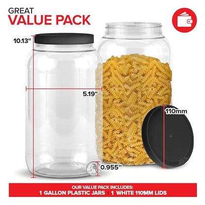 Stock Your Home 1 Gallon Clear Plastic Jars with Lids (1 Pack) 128 oz Wide Mouth Large Jar with Lid, Big Container for Candy, Cookies, Arts & Crafts, Bartender Money Tips, Kitchen & Pantry Storage - size: 1 Gallon